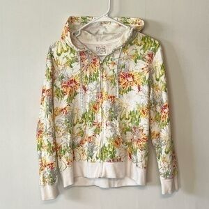 Three Hearts Floral Zip Up Hooded Sweatshirt Size PL New No Tags. Colorful